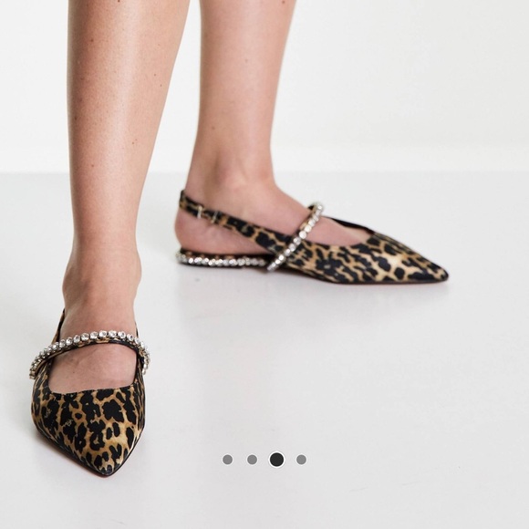 ASOS DESIGN Lizzie Embellished Slingback Ballet Flats in Leopard Satin - Picture 2 of 10